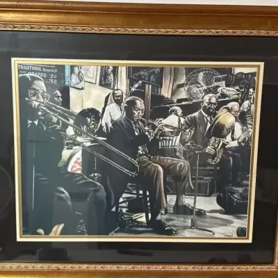 "Traditional Jazzers” Framed Jazz Ensemble Art Print – Signed G. Myrick