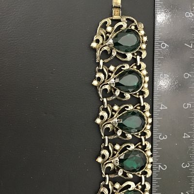 Green Glass Vintage Panel Bracelet