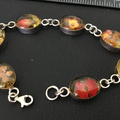 Sterling Silver Pressed Flower Vintage Bracelet