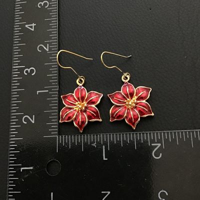 Pretty red enamel poinsettia fashion earrings