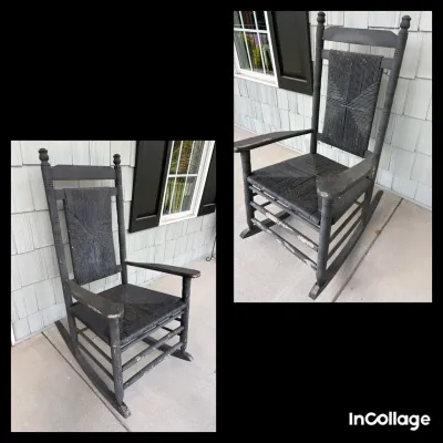Pair of Painted Rush Seat/Back Front Porch Cracker Barrel Rockers