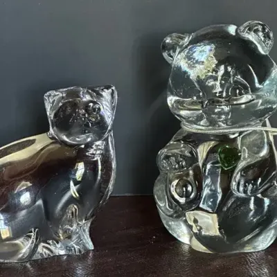 Pair Of Glass Animal Figurines: Fenton And Villeroy & Boch