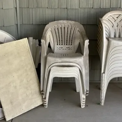 Group of Stackable Plastic Tables & Chairs