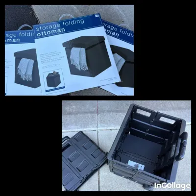 3 NIB Storage Folding Ottomans, 2 Folding Plastic Crates