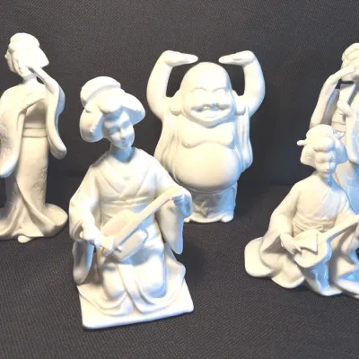 Group of 5 White Porcelain Asian Style Figurines 