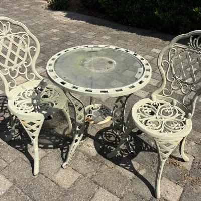 Cast Iron Cafe Table & 2 Chairs 