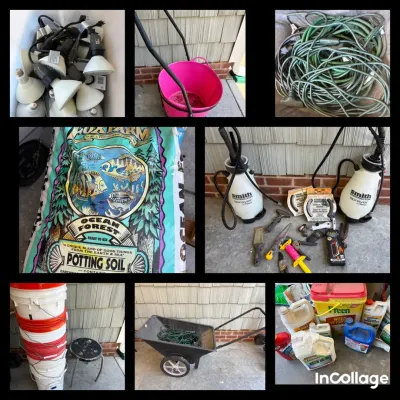 Large Assortment of Yard Carts, Sprayers, Chemicals, Soil & More