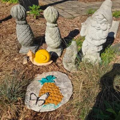 Cement & Clay Garden Decor: Gnomes, Pineapples, Snail