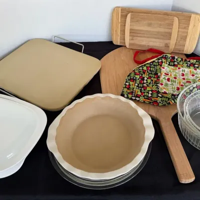 Baking Essentials - Pie Plates, Pizza Stone And Peel, Pyrex Bowls