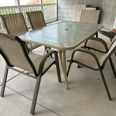 Patio Table & Six Mesh Sling Back Chairs