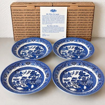 Sale Photo Thumbnail #126: Hk set of 4 churchill blue willow soup bowls 8 inch diameter