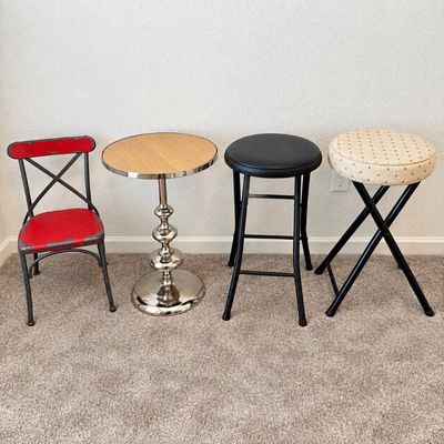Sale Photo Thumbnail #45: F 4 piece furniture lot with side table stools, and kids chair