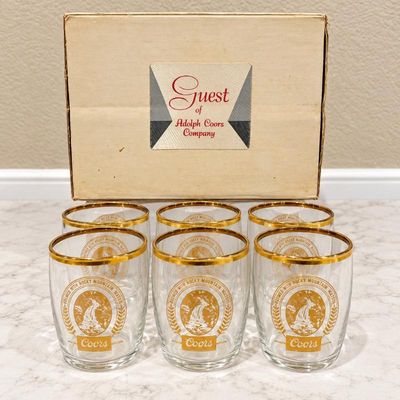Sale Photo Thumbnail #131: Hk set of six vintage coors beer barrel taster sampling glasses