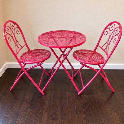 Sale Photo Thumbnail #43: F 3 piece pink metal folding bistro set with table and chairs