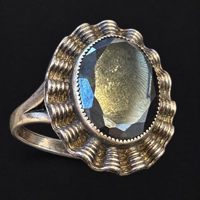 Sale Photo Thumbnail #151: J sterling silver large faceted smoky gray stone cocktail ring
