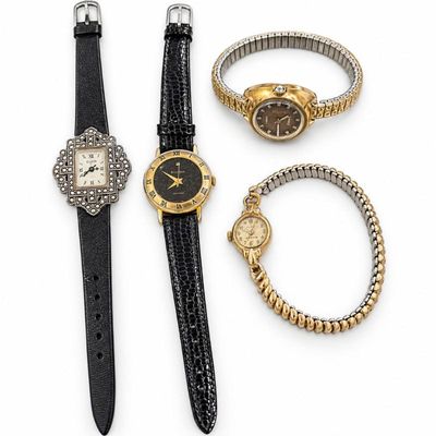 Sale Photo Thumbnail #146: J lot of 4 vintage ladies wristwatches bulova, timex electric & more