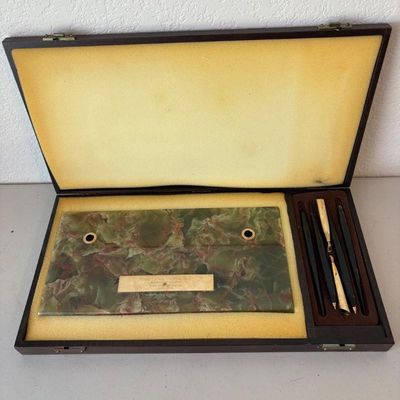 Sale Photo Thumbnail #232: V vintage marble desk pen holder with case 13 x 6.5 inches