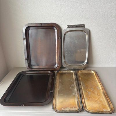 Sale Photo Thumbnail #192: Lk assortment of metal serving trays by pottery barn various sizes