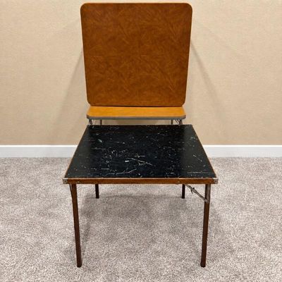 Sale Photo Thumbnail #65: F set of 3 card tables with wood and black marble look tops