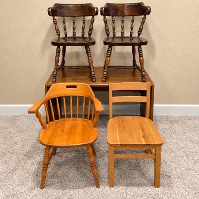 Sale Photo Thumbnail #58: F mixed lot of wooden desk and four chairs with various finishes