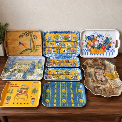 Sale Photo Thumbnail #176: Ld lot of 9 decorative serving trays in various sizes