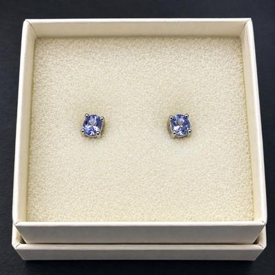 Sale Photo Thumbnail #138: J 925 sterling silver blue oval gemstone stud earrings