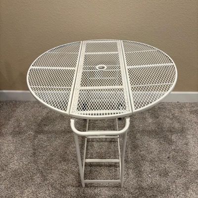 Sale Photo Thumbnail #72: F white portable metal patio table with folding sides