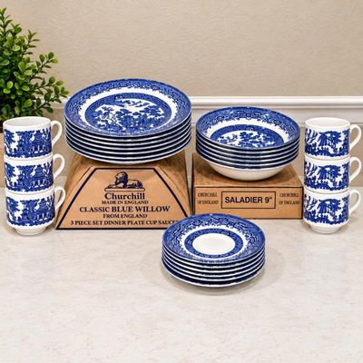 Sale Photo Thumbnail #107: Hk churchill of england classic blue willow dinnerware set 21 pieces