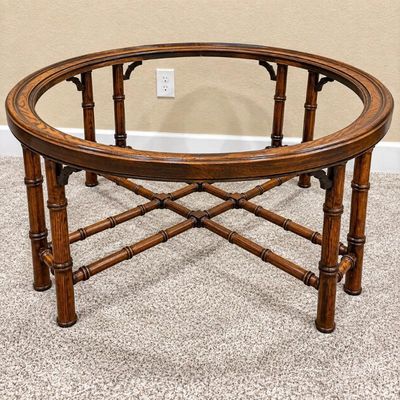 Sale Photo Thumbnail #50: F faux bamboo style oval coffee table with glass top