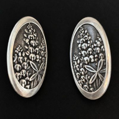 Sale Photo Thumbnail #152: J sterling silver oval floral post earrings 7g