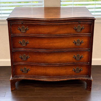 Sale Photo Thumbnail #56: F mahogany serpentine front chest drawer with pull out writing slide