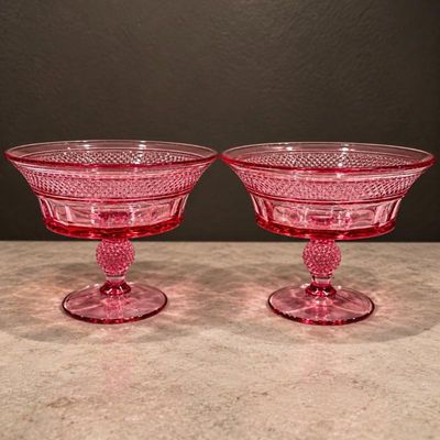 Sale Photo Thumbnail #125: Hk set of 2 pink crystal kitchen decor pedestal bowls