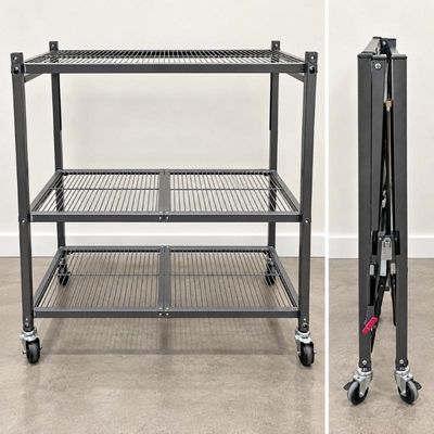 Sale Photo Thumbnail #49: F dark gray folding 3 tier commercial rolling rack on casters