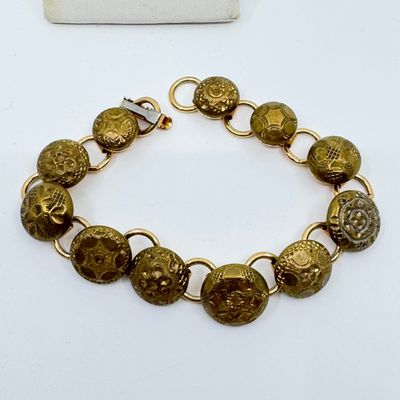 Antique Brass Button Bracelet and Earring Set