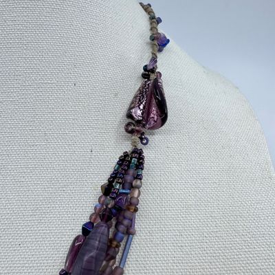 Artisan Multi-Strand Purple Glass and Stone Beaded Necklace
