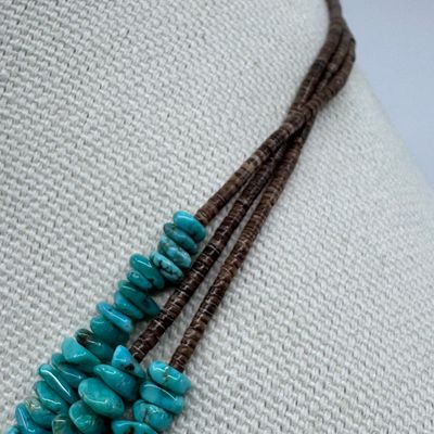 Vintage 3-Strand Turquoise Chip & Heishe Bead Necklace