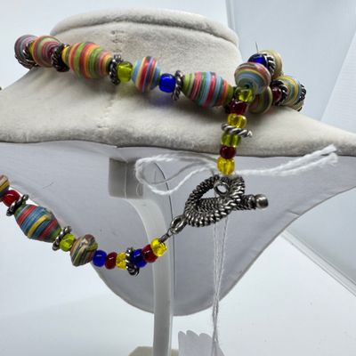 Handmade Paper & Clay Beaded Necklace Set - 3 Pieces