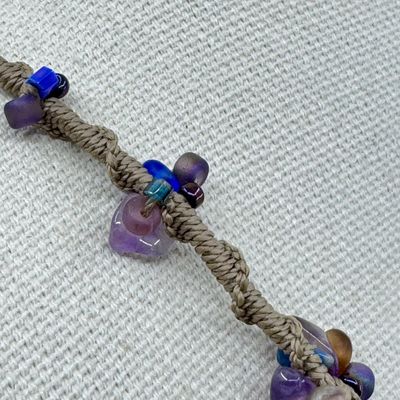 Artisan Multi-Strand Purple Glass and Stone Beaded Necklace
