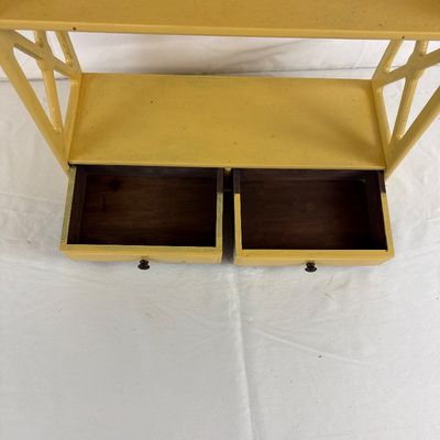 Vintage Yellow Painted Wooden Wall Shelf with Drawers