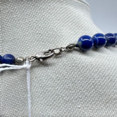 Polished Lapis Lazuli Beaded Necklace with Sterling Silver Clasp