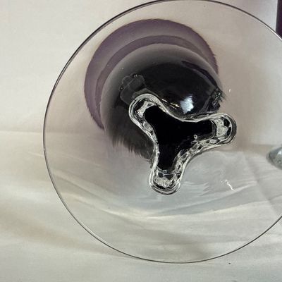Vintage Tiffin Glass Amethyst Trumpet Vases with Clear Seahorse Stems - Pair