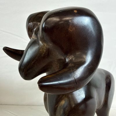 Vintage Hand-Carved Ebony Ram Figurine