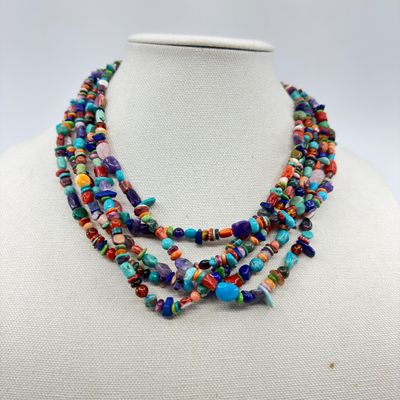 Artisan 5-Strand Gemstone Chip & Shell Necklace - 20"