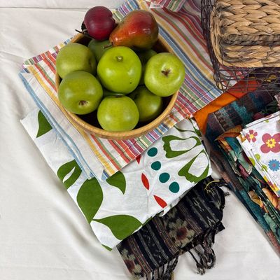 Assorted Table Linens, Placemats, Napkins & Decorative Storage Basket