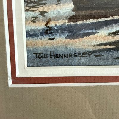 Tom Hennessey Signed Watercolor Painting Pintails & Pirogue Framed