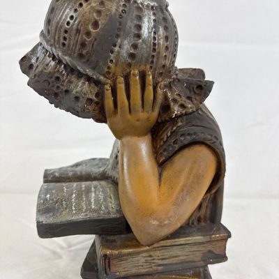 Vintage Cast Resin Figurine of a Young Girl Reading Books