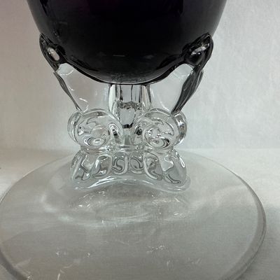 Vintage Tiffin Glass Amethyst Trumpet Vases with Clear Seahorse Stems - Pair