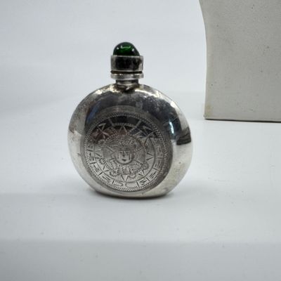 Antique Chatelaine Purse & Sterling Silver Mexican Aztec Calendar Perfume Bottle