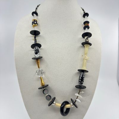 Vintage Memphis Style Art Glass & Resin Beaded Statement Necklace