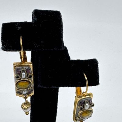 Michal Golan Earrings, Cloisonne Pendant & Stone Hoop Earrings